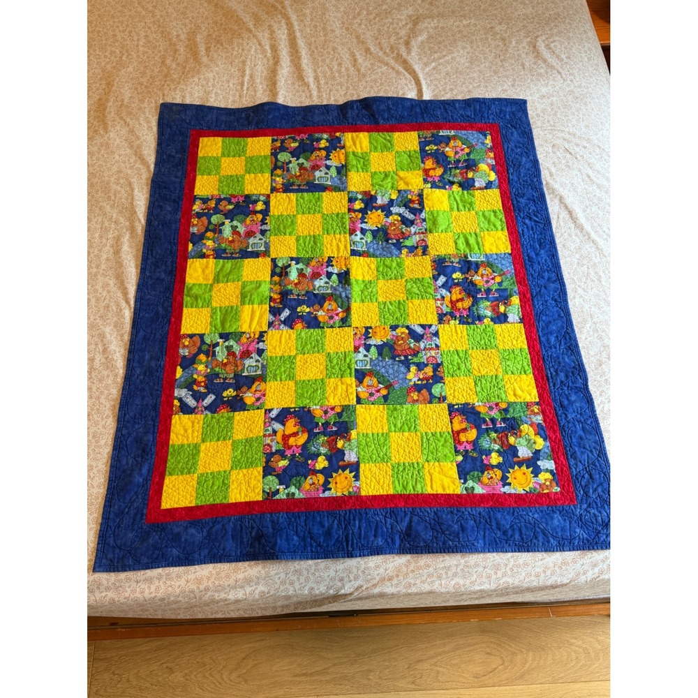 Quilts for Kids Georgia Chapter Patchwork Baby Quilt Farm Chicken Blue 36x43